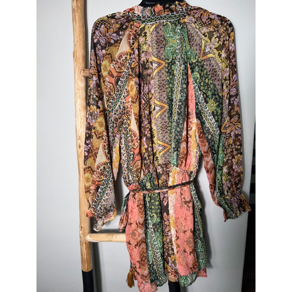Vici Boho Patchwork Romper Womens Large Long Sleeve Paisley Floral Flowy - Picture 4 of 8